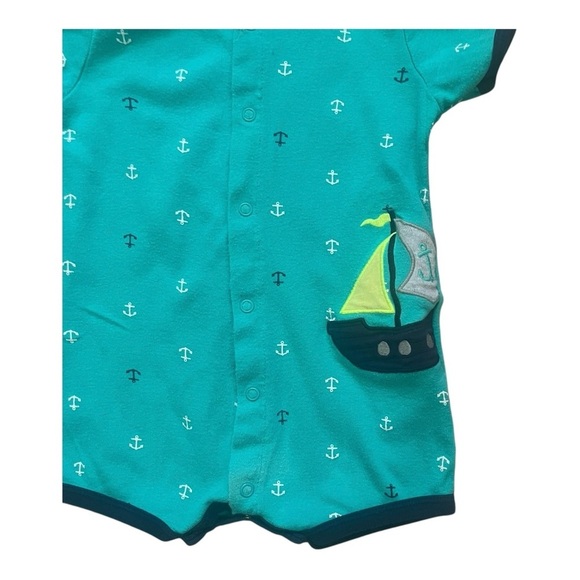 Carter’s casual green anchor print boat embroidered one piece boy 12M Front snap - Picture 2 of 8